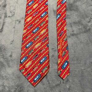 Christopher Radko‎ 1997 Vintage Train Silk Tie Red Holiday Festive Locomotive